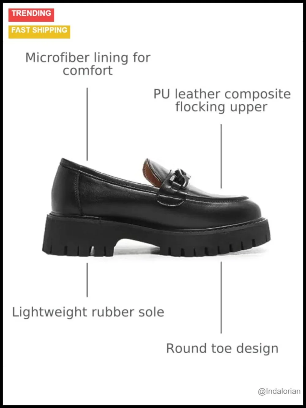 Chunky Loafers Women Platform Heel Lug Sole Slip Ons PU Leather Round Toe